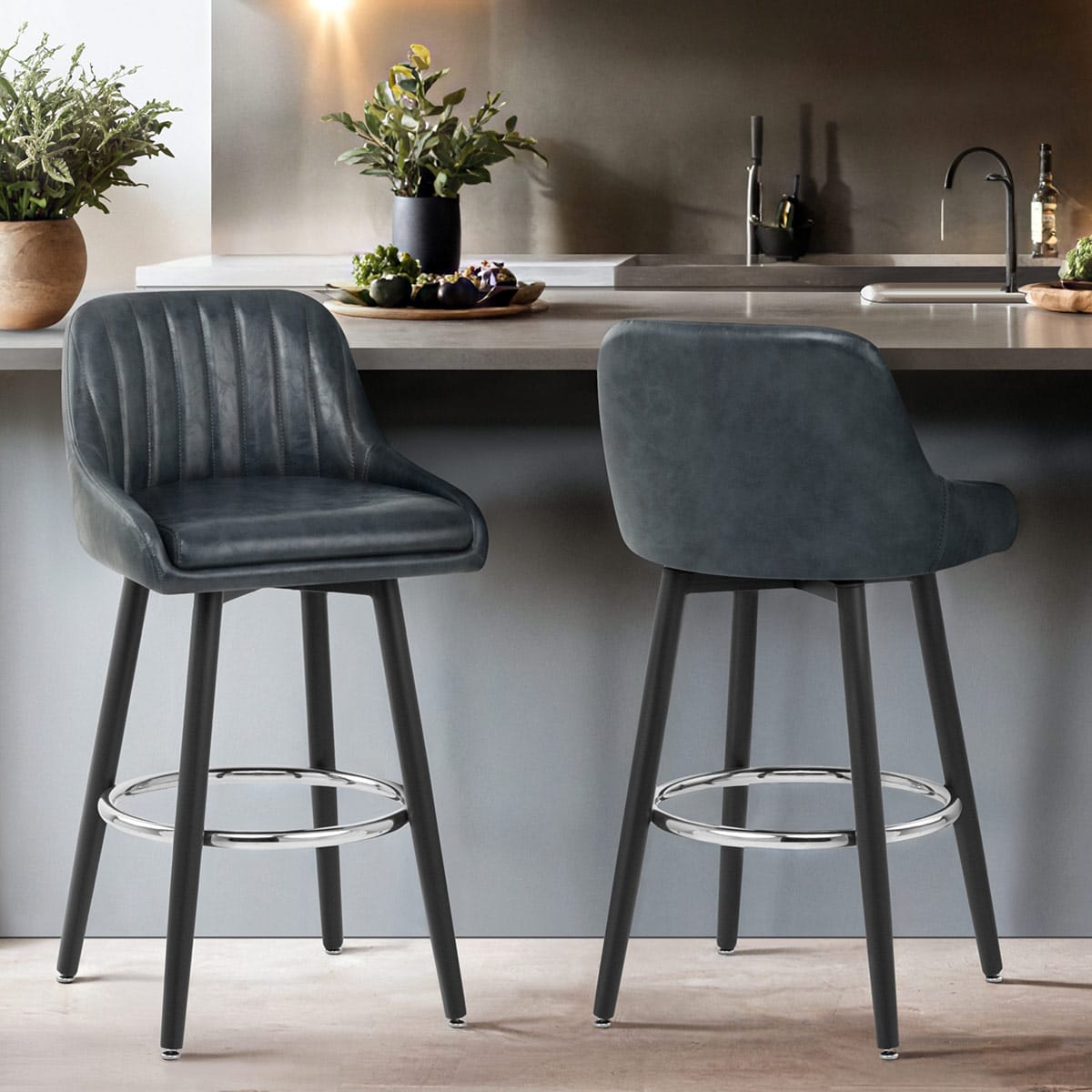 Sgabello Ecopelle Antica Legno - Hamilton Blu Scuro