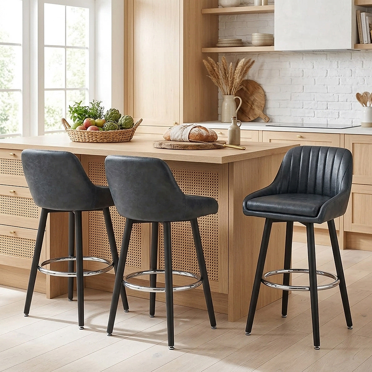Sgabello Ecopelle Antica Legno - Hamilton Blu Scuro