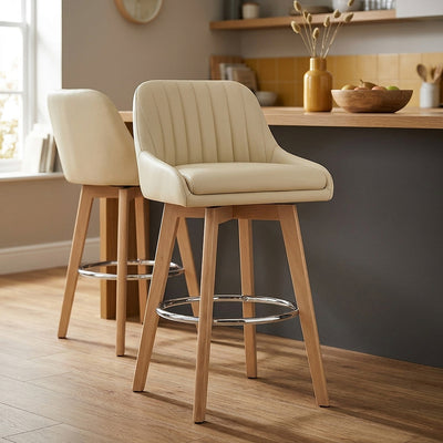 Sgabello Vera Pelle Quercia - Hamilton Crema