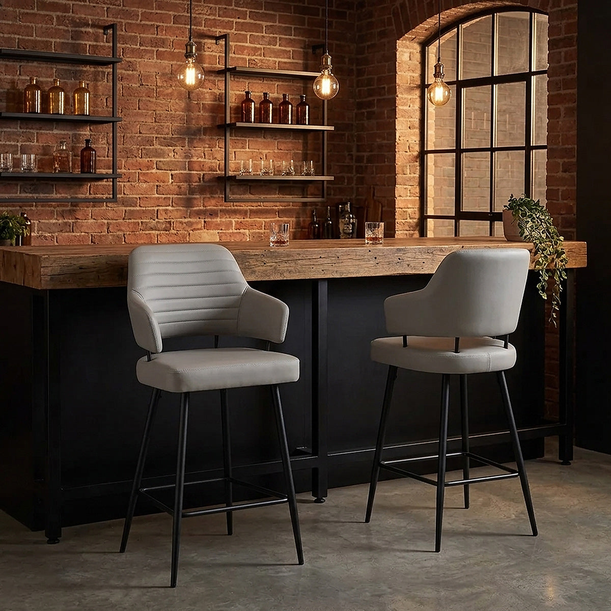 Sgabello Ecopelle Metallo - Hampton Grigio Chiaro