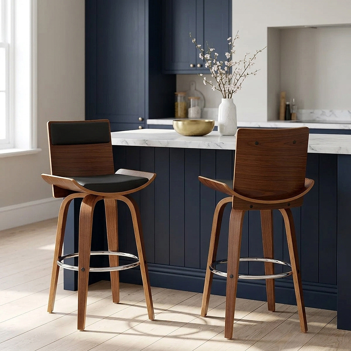 Sgabello Legno Ecopelle - Harper Nero