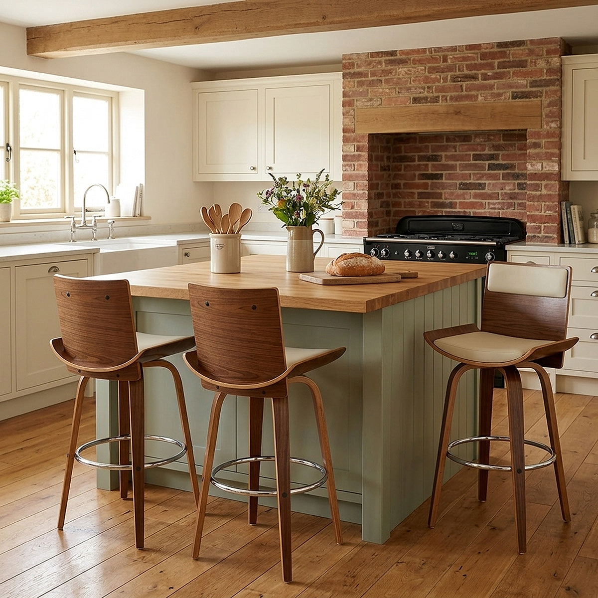 Sgabello Legno Ecopelle - Harper Crema