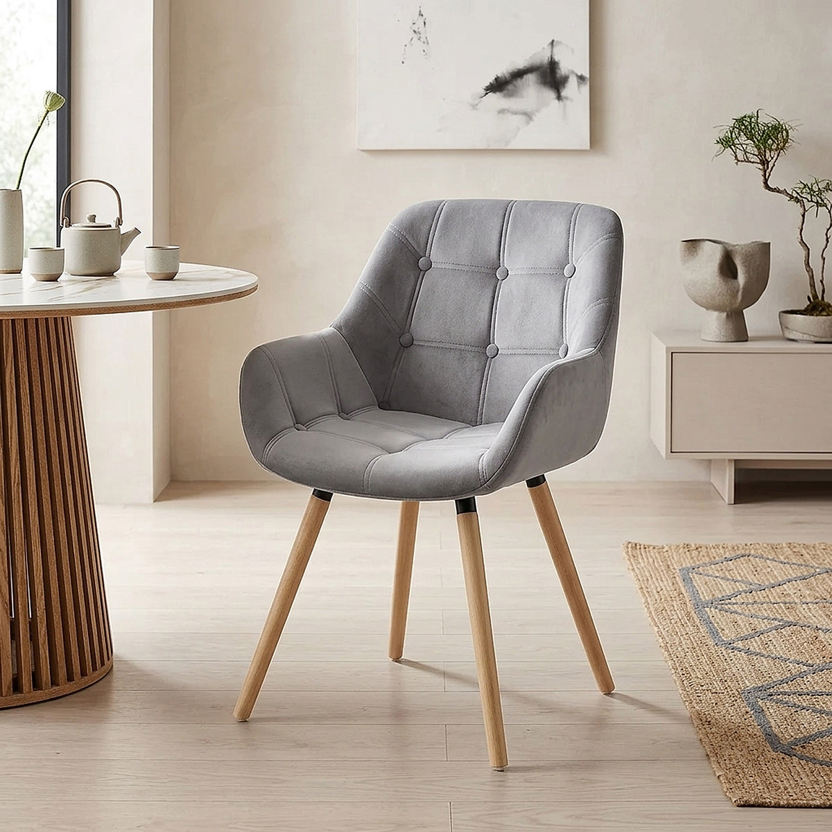 Sedia Velluto Legno - Harris Grigio