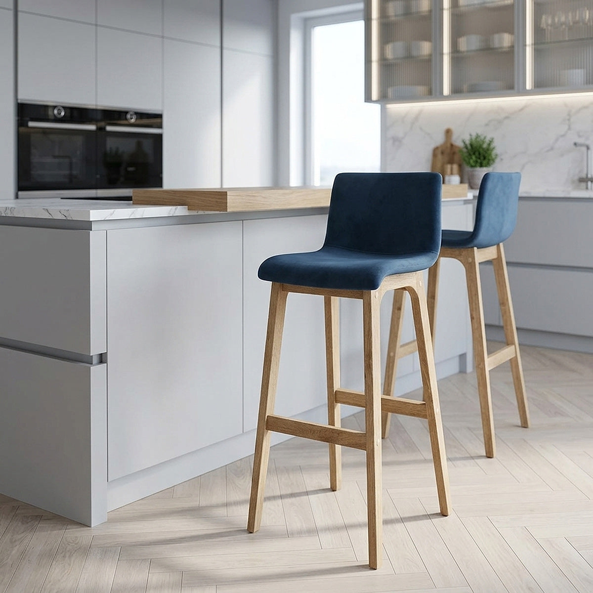 Sgabello Velluto Quercia - Drift Alto Blu