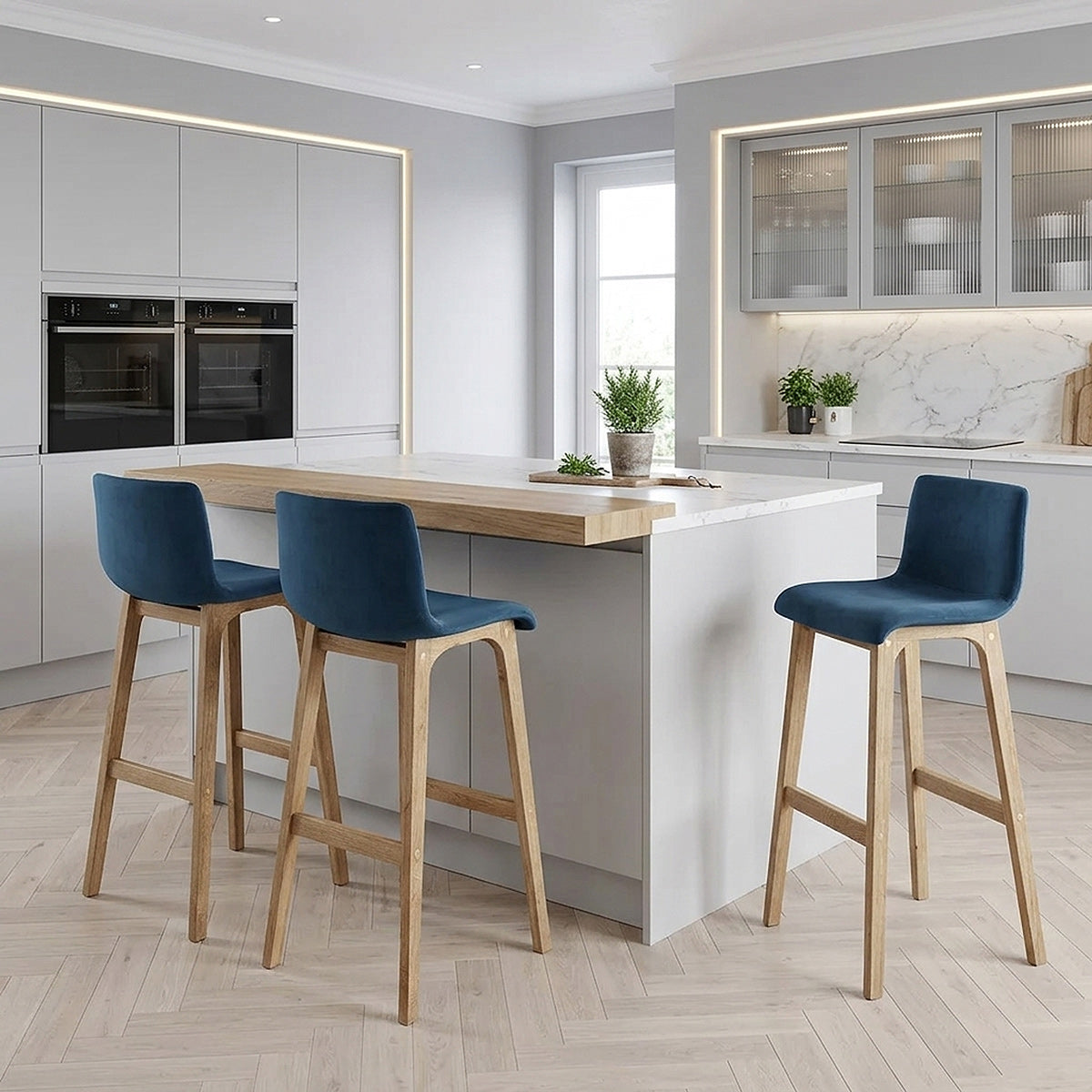 Sgabello Velluto Quercia - Drift Alto Blu
