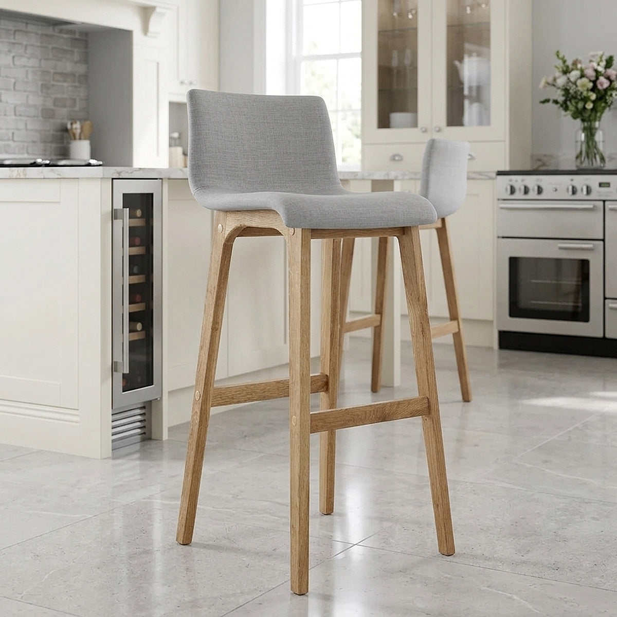Sgabello Tessuto Quercia - Drift Alto Grigio Chiaro