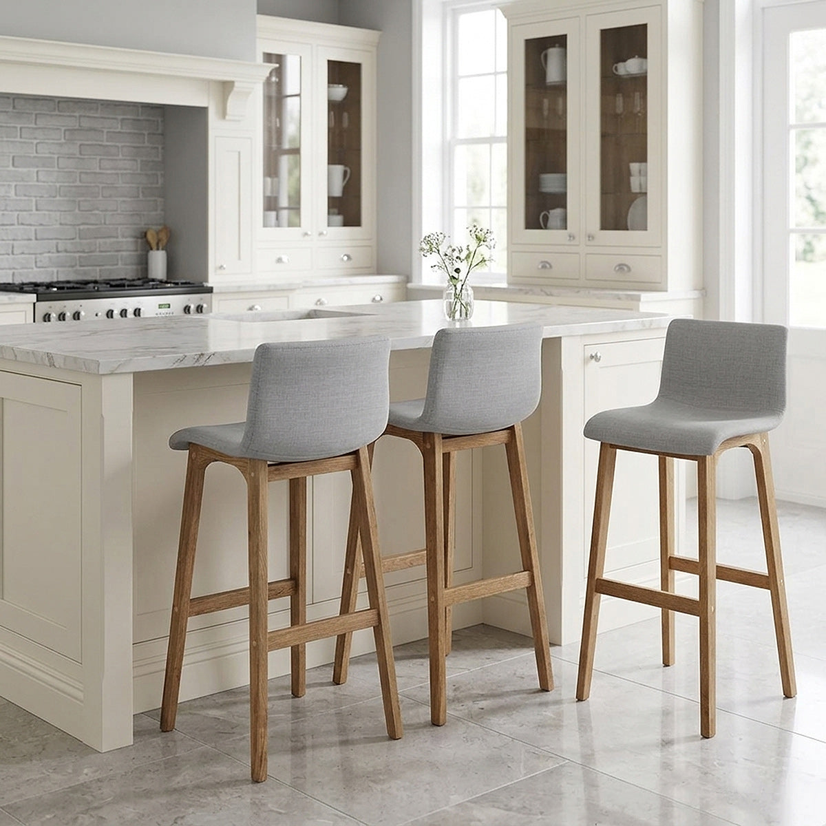 Sgabello Tessuto Quercia - Drift Alto Grigio Chiaro