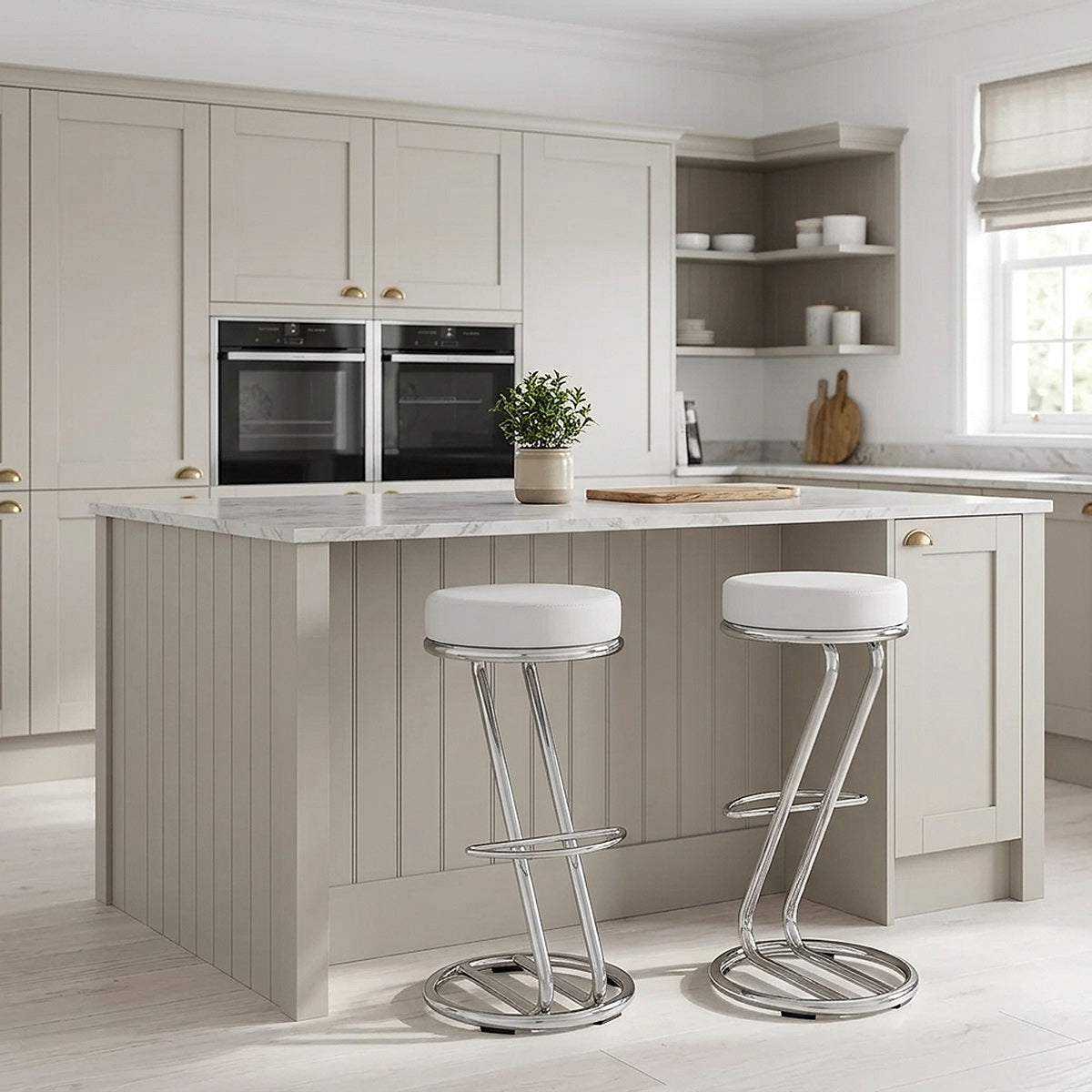 Sgabello Ecopelle Cromato - Haut Zed Bianco