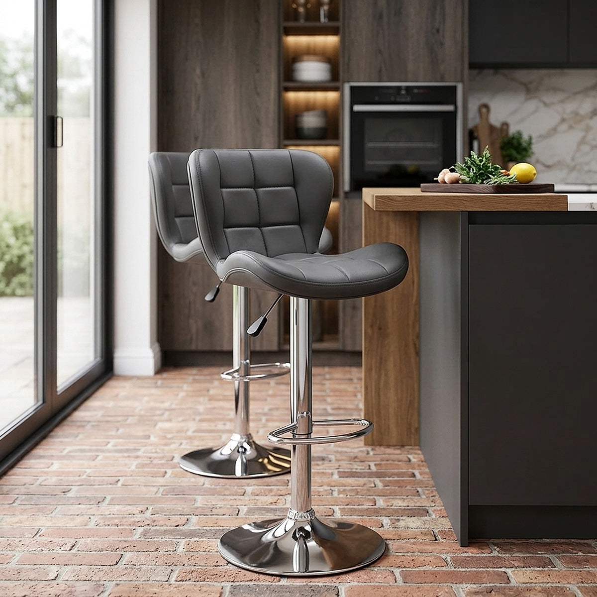 Sgabello Ecopelle Cromato - Houston Grigio