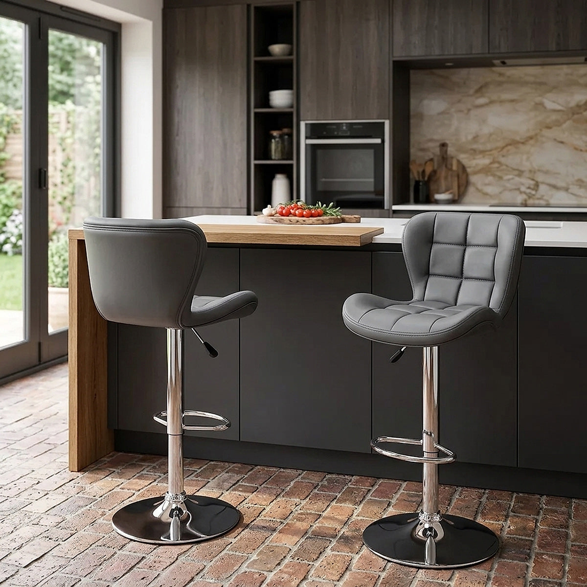 Sgabello Ecopelle Cromato - Houston Grigio
