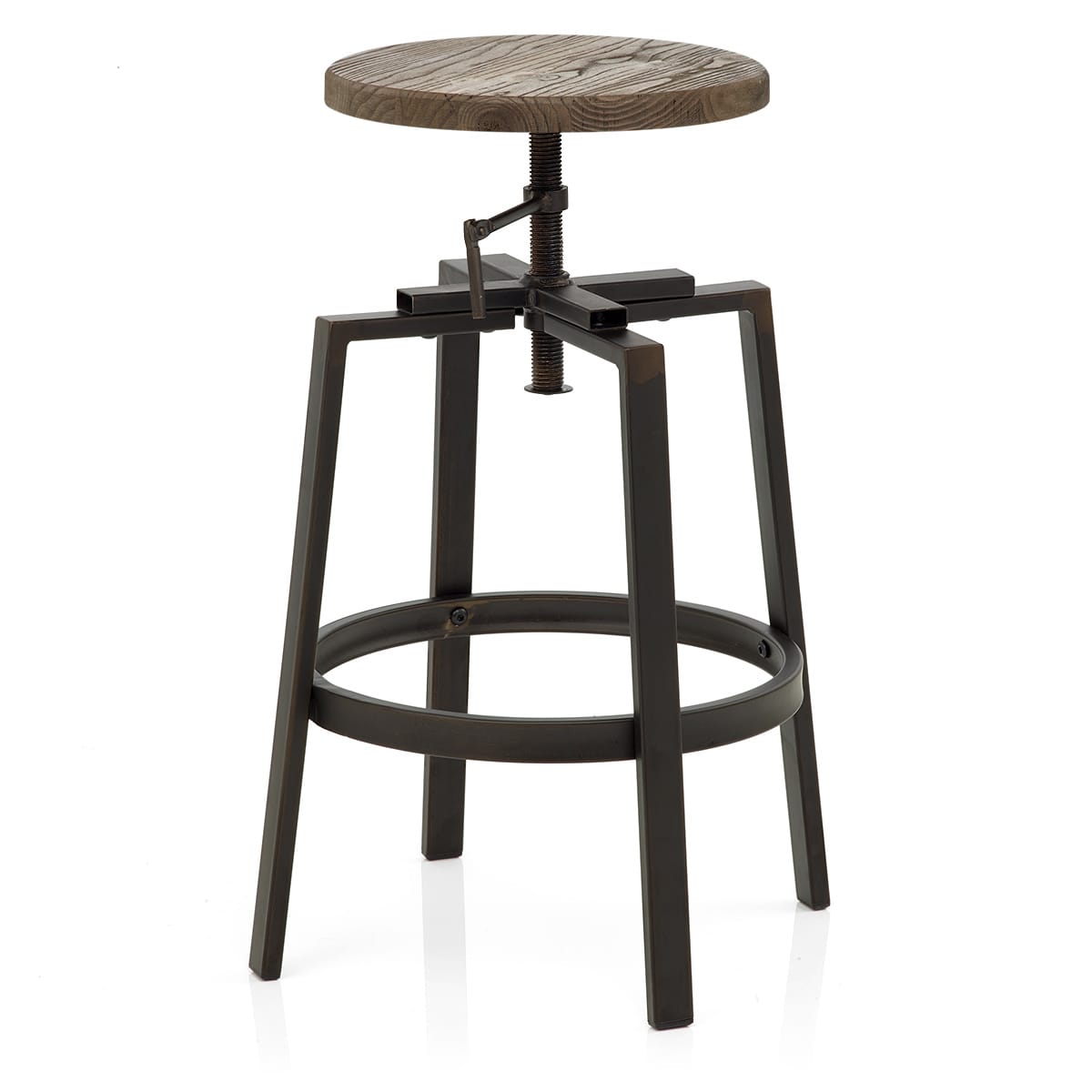 Sgabello Legno Scuro Acciaio - Industrial Turner Legno