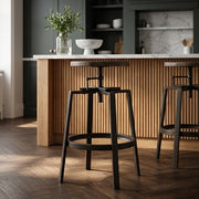Sgabello Legno Scuro Acciaio - Industrial Turner Legno