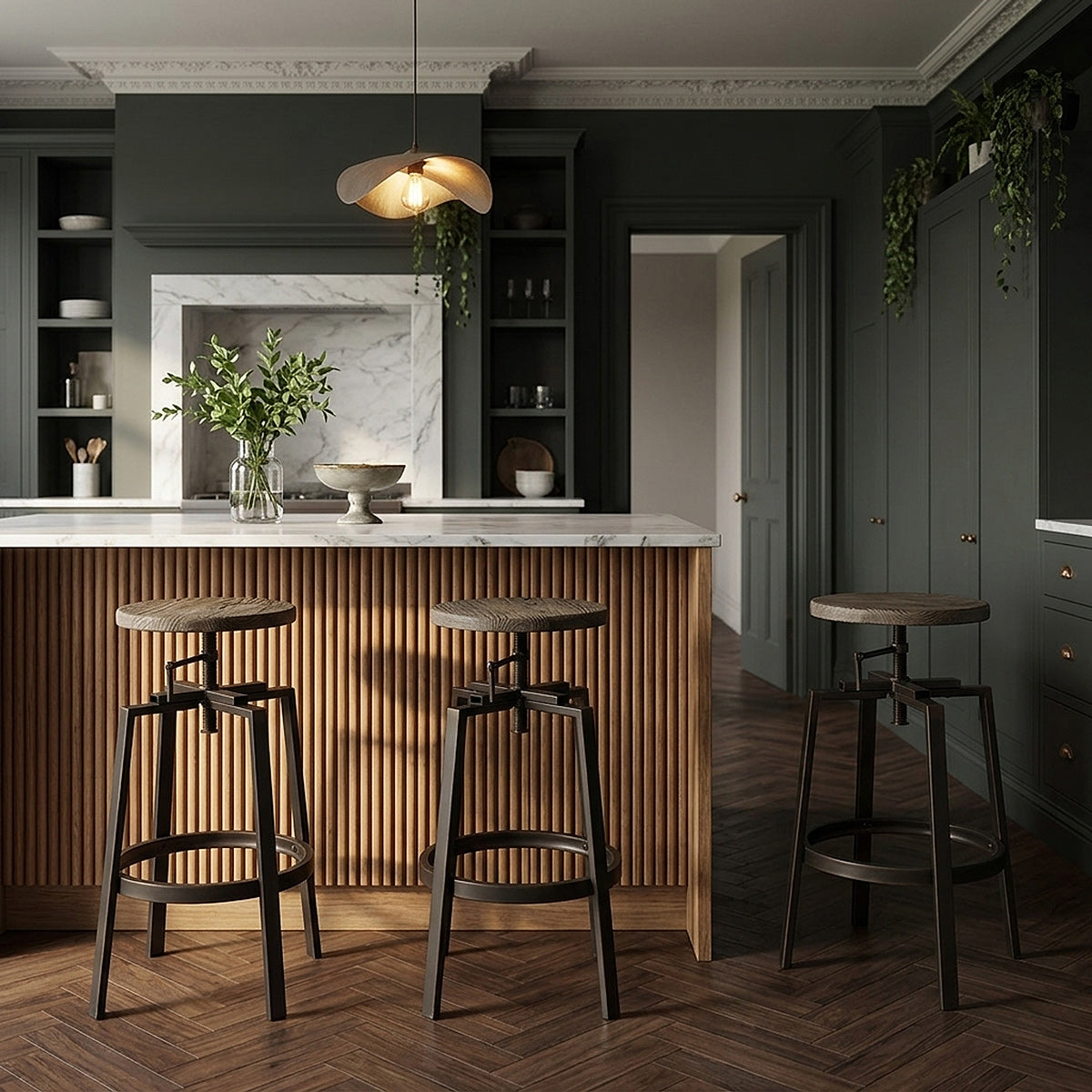 Sgabello Legno Scuro Acciaio - Industrial Turner Legno