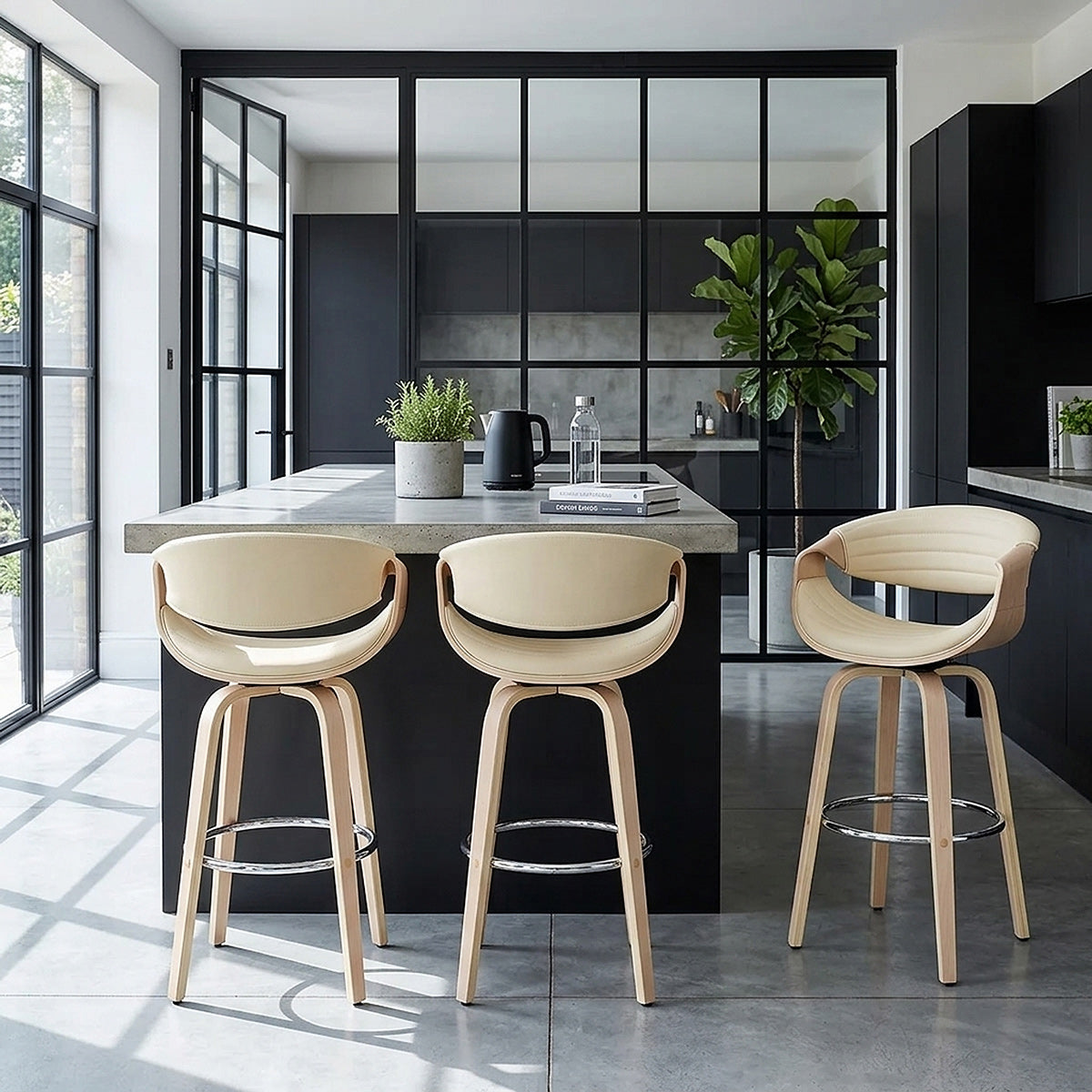 Sgabello Ecopelle Legno - Jefferson Crema