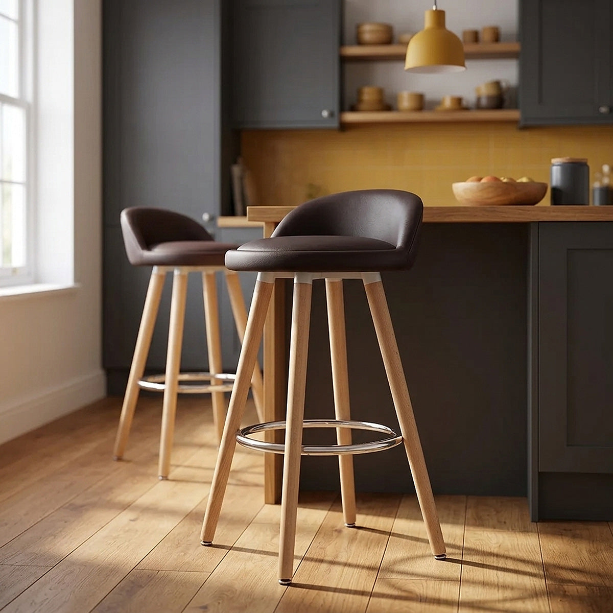 Sgabello Ecopelle Legno - Jive Marrone