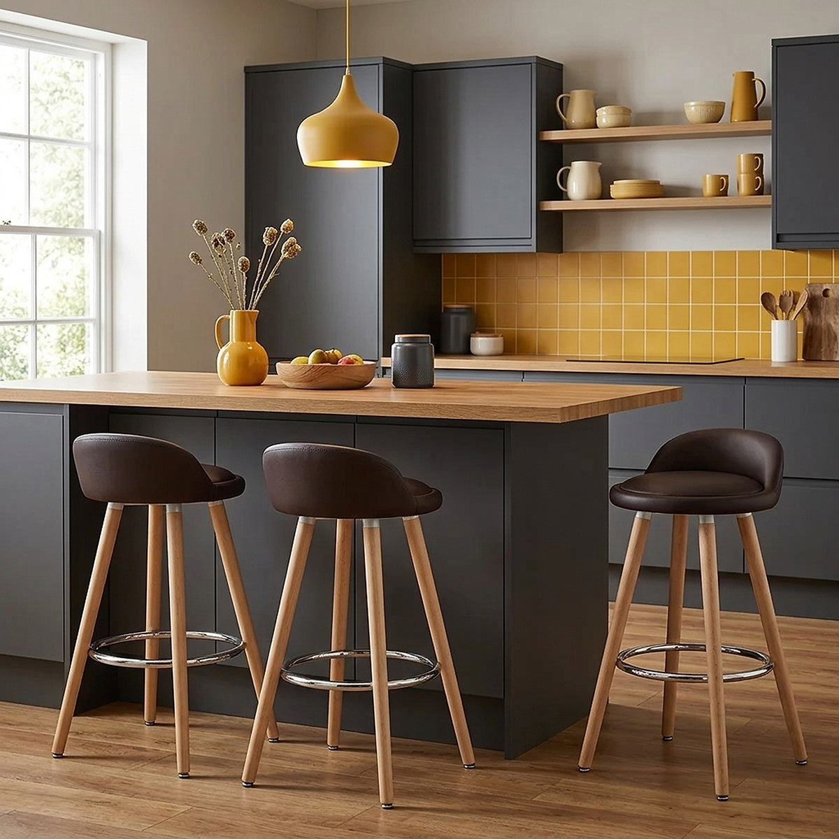 Sgabello Ecopelle Legno - Jive Marrone