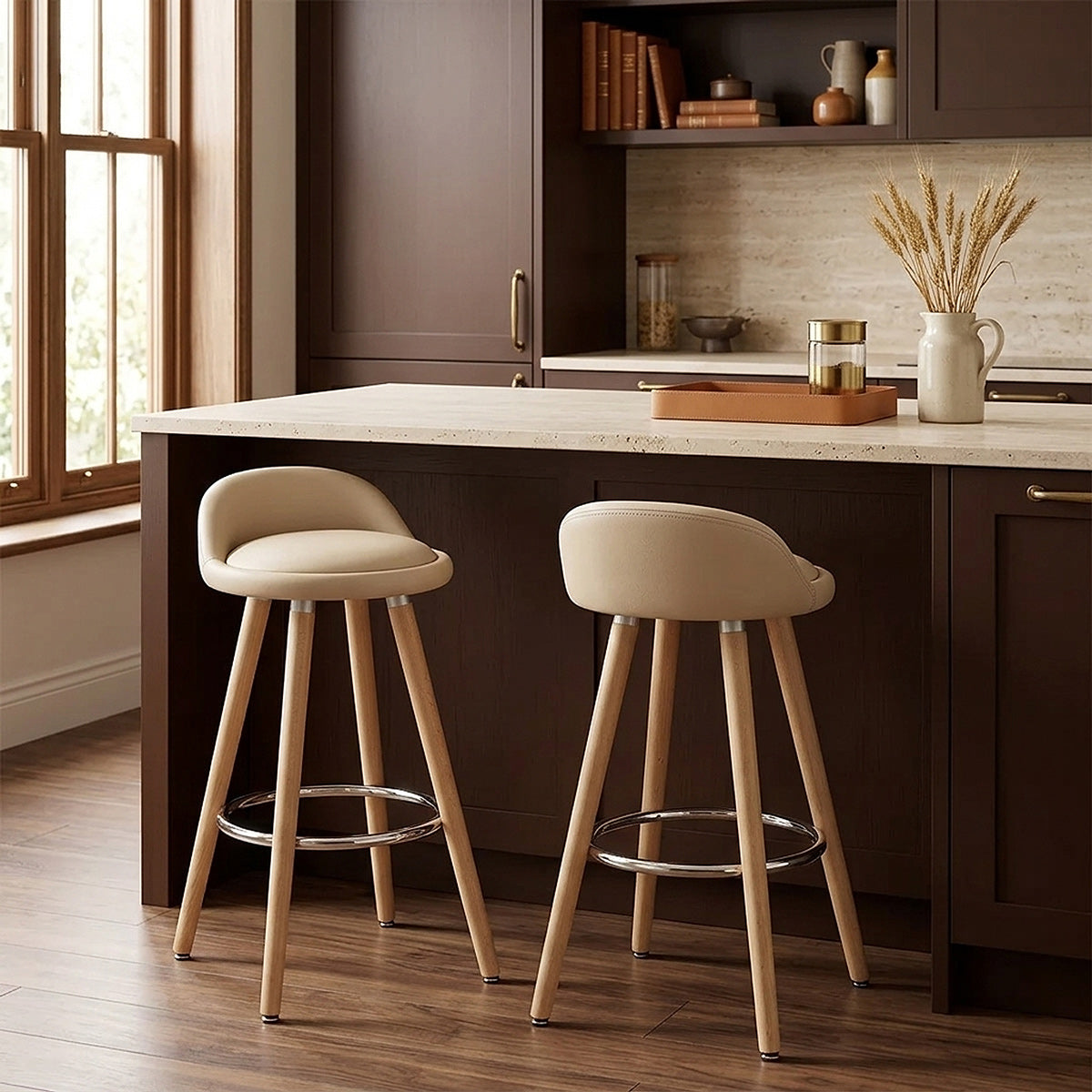 Sgabello Ecopelle Legno - Jive Crema