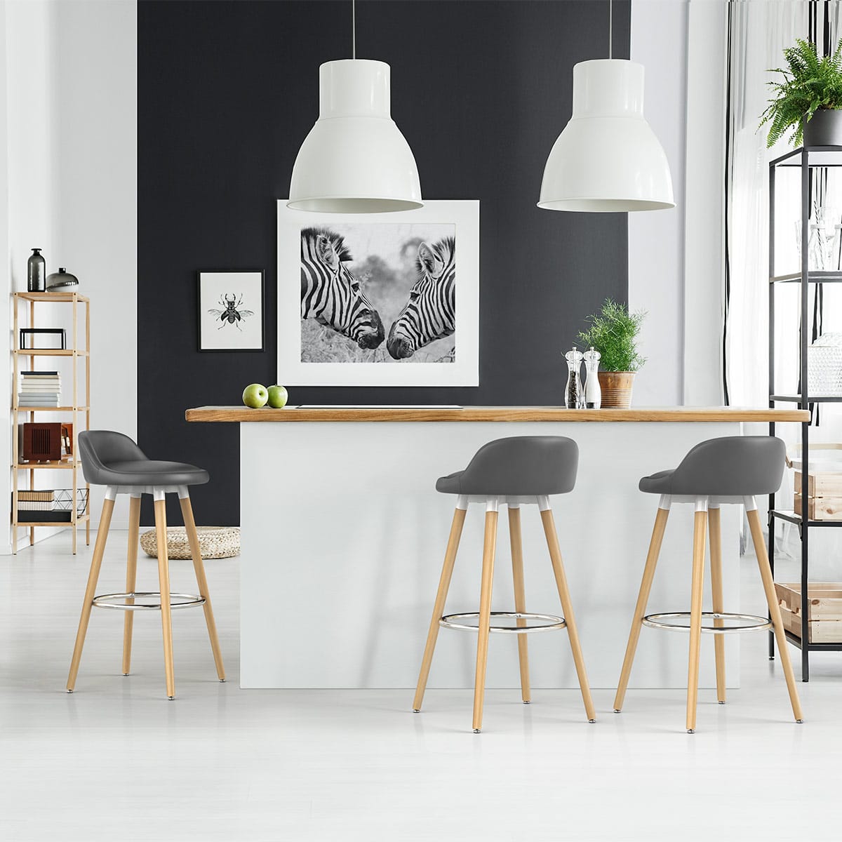 Sgabello Ecopelle Legno - Jive Grigio