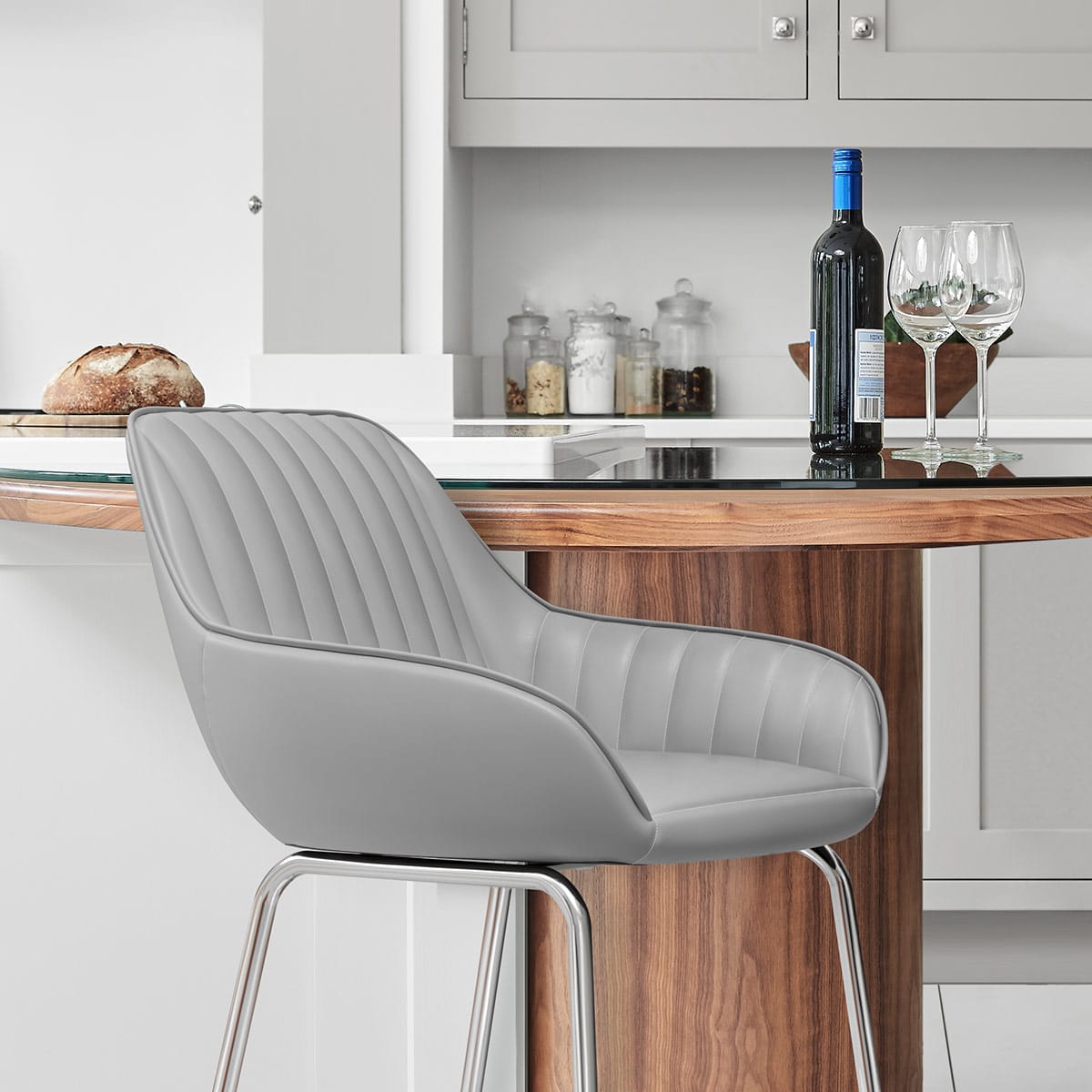 Sgabello Ecopelle Cromato - Kanto Grigio