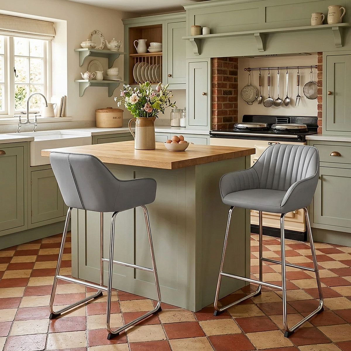 Sgabello Ecopelle Cromato - Kanto Grigio