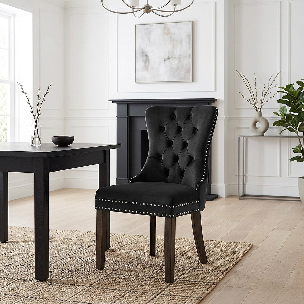 Sedia Velluto Legno - Kensington Nero