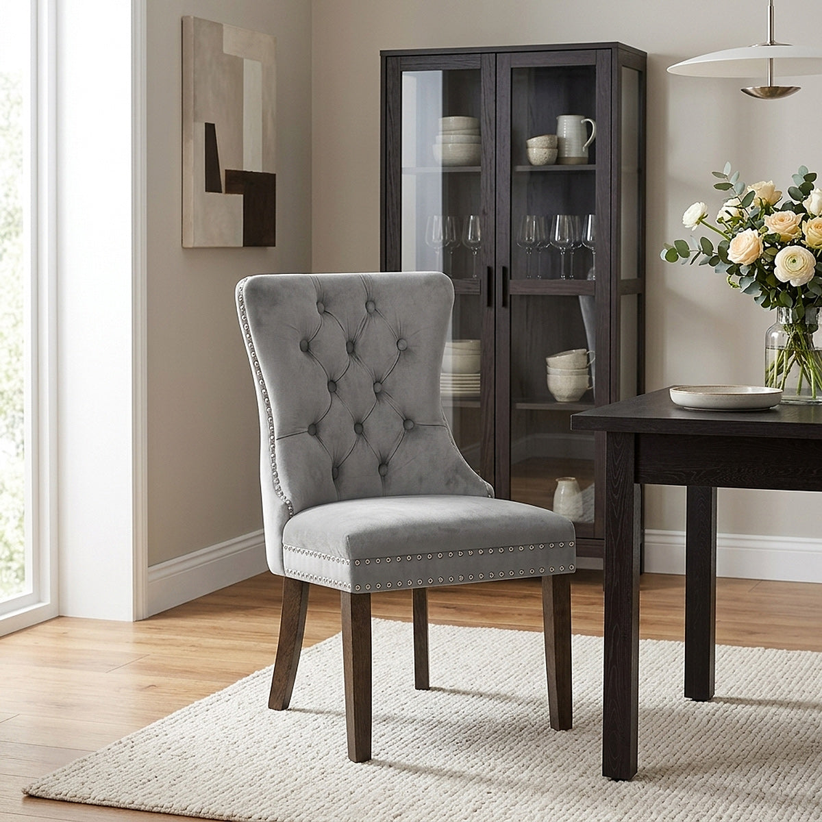 Sedia Velluto Legno - Kensington Grigio