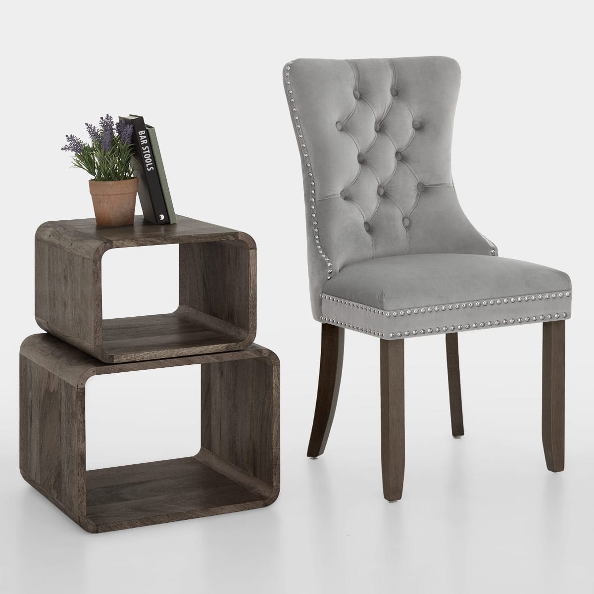 Sedia Velluto Legno - Kensington Grigio