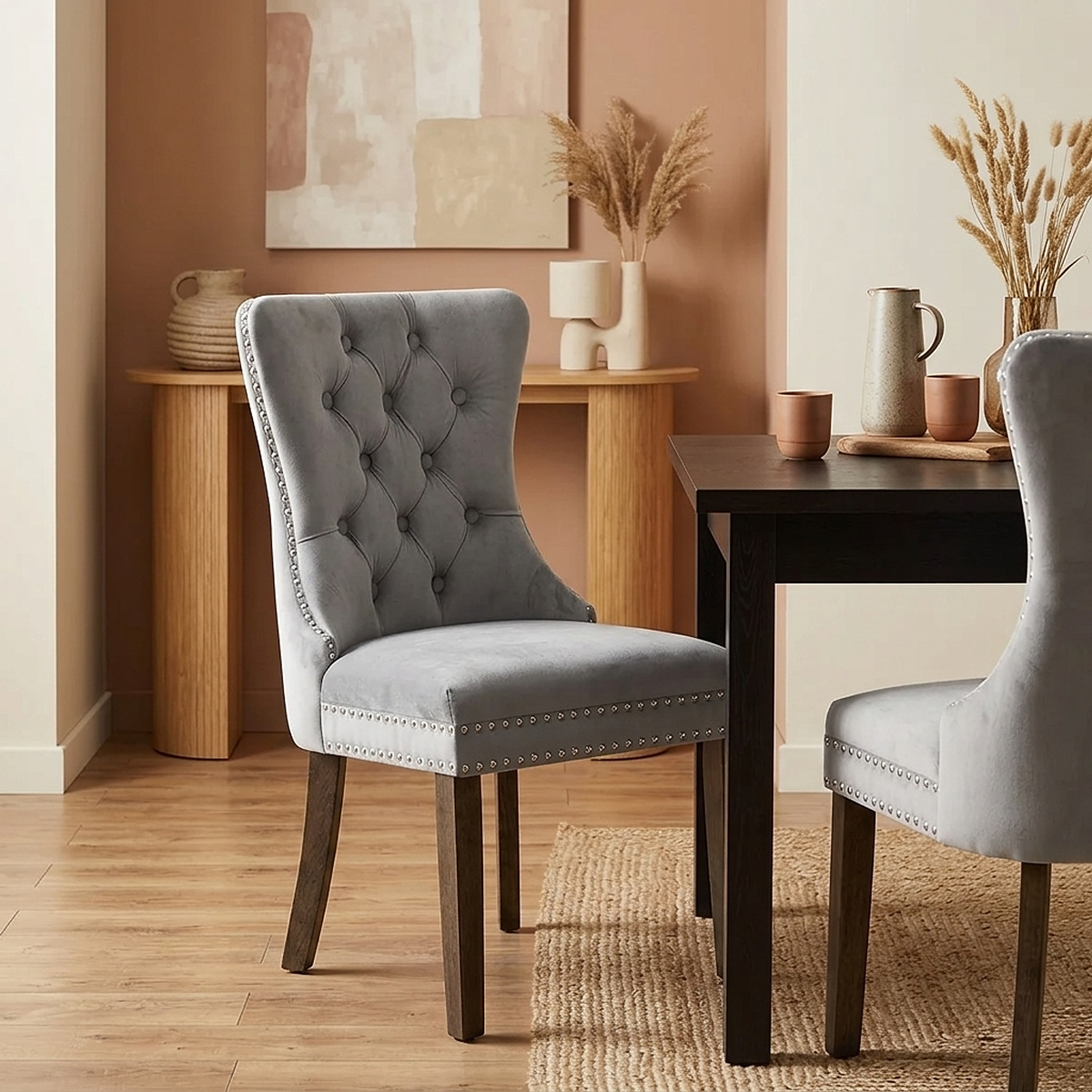 Sedia Velluto Legno - Kensington Grigio