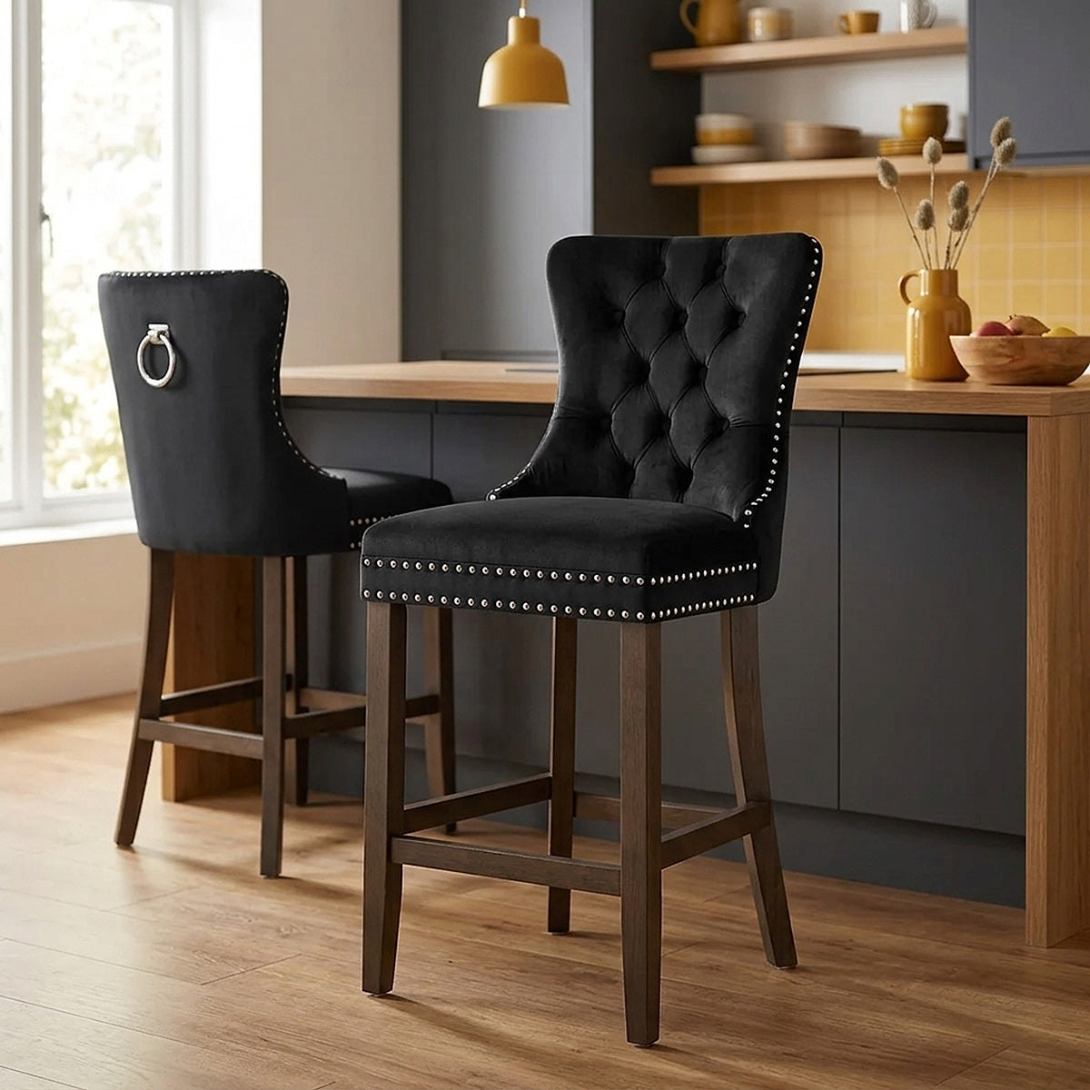 Sgabello Legno Velluto - Kensington Nero