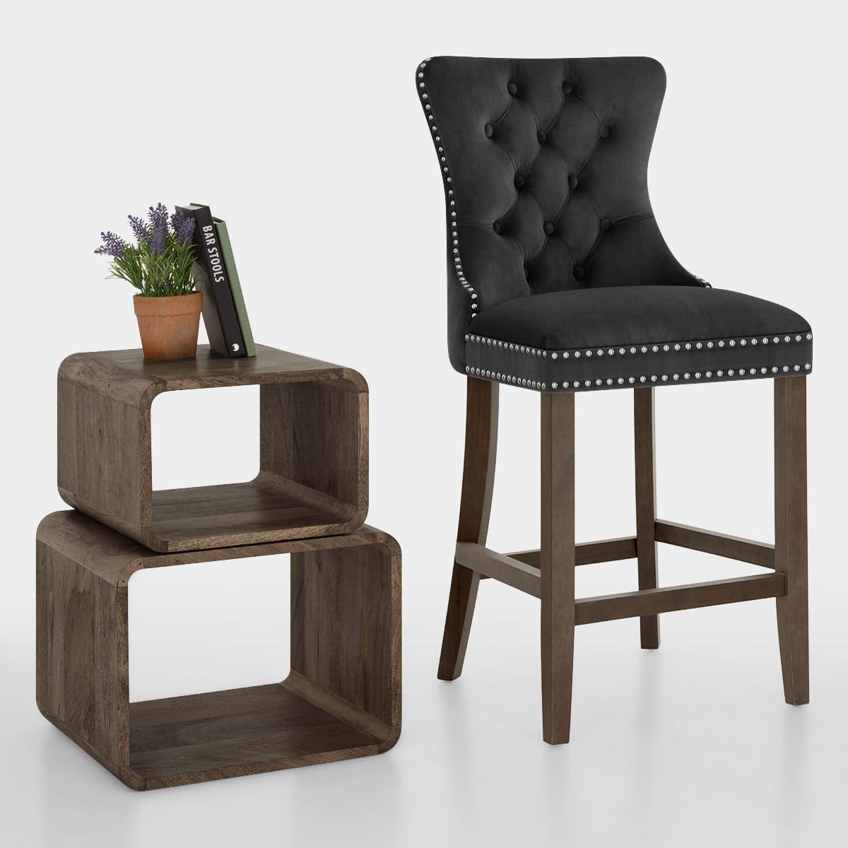 Sgabello Legno Velluto - Kensington Nero