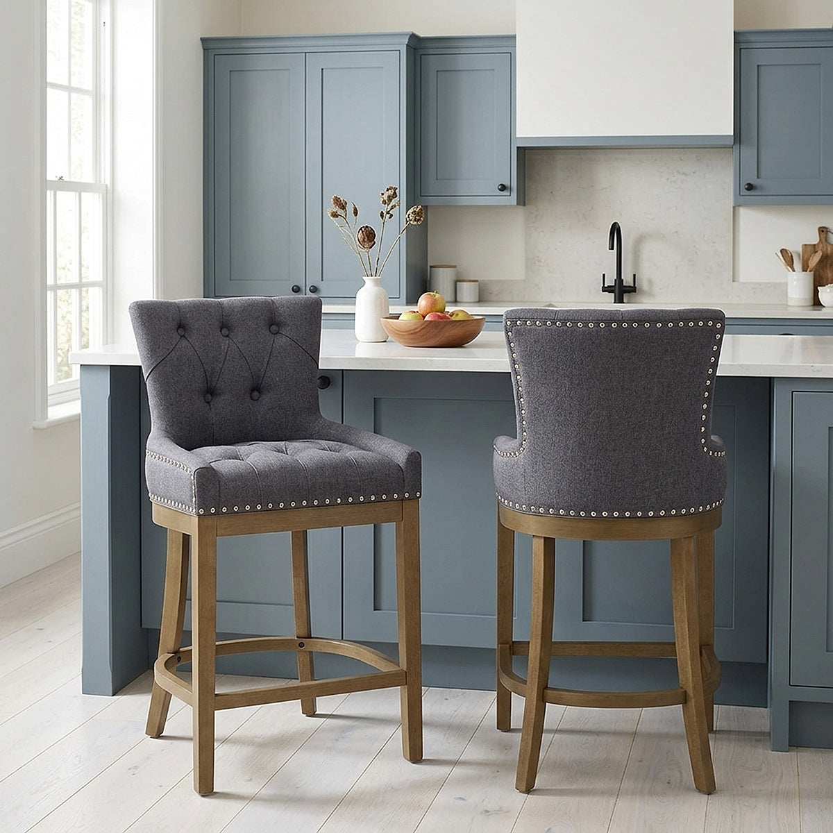 Sgabello Legno Tessuto - Knightsbridge Grigio scuro