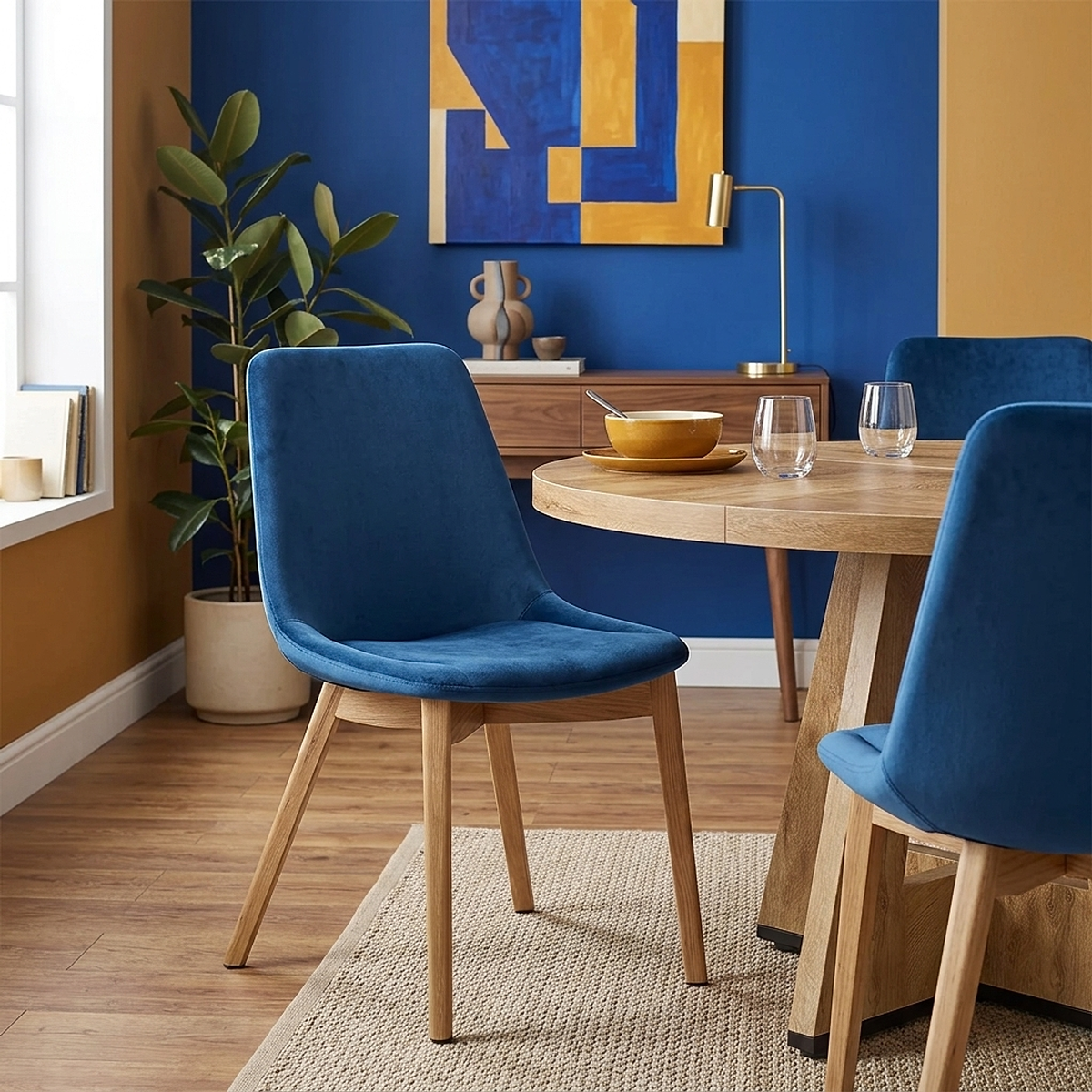 Sedia Velluto Quercia - Kobe Blu