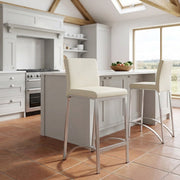 Sgabello Ecopelle Cromo Satinato - Leah Crema