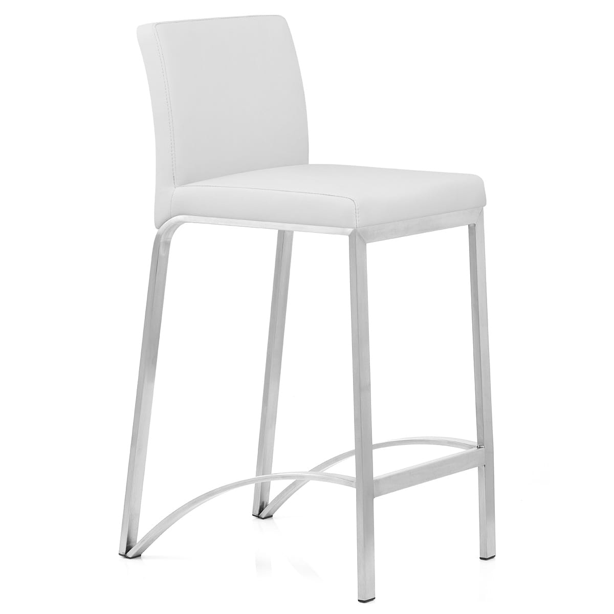 Sgabello Ecopelle Cromo Satinato - Leah Bianco