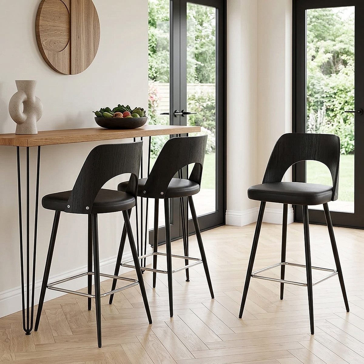 Sgabello Legno Nero Ecopelle - Leo Nero