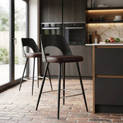 Sgabello Legno Nero Ecopelle - Leo Marrone