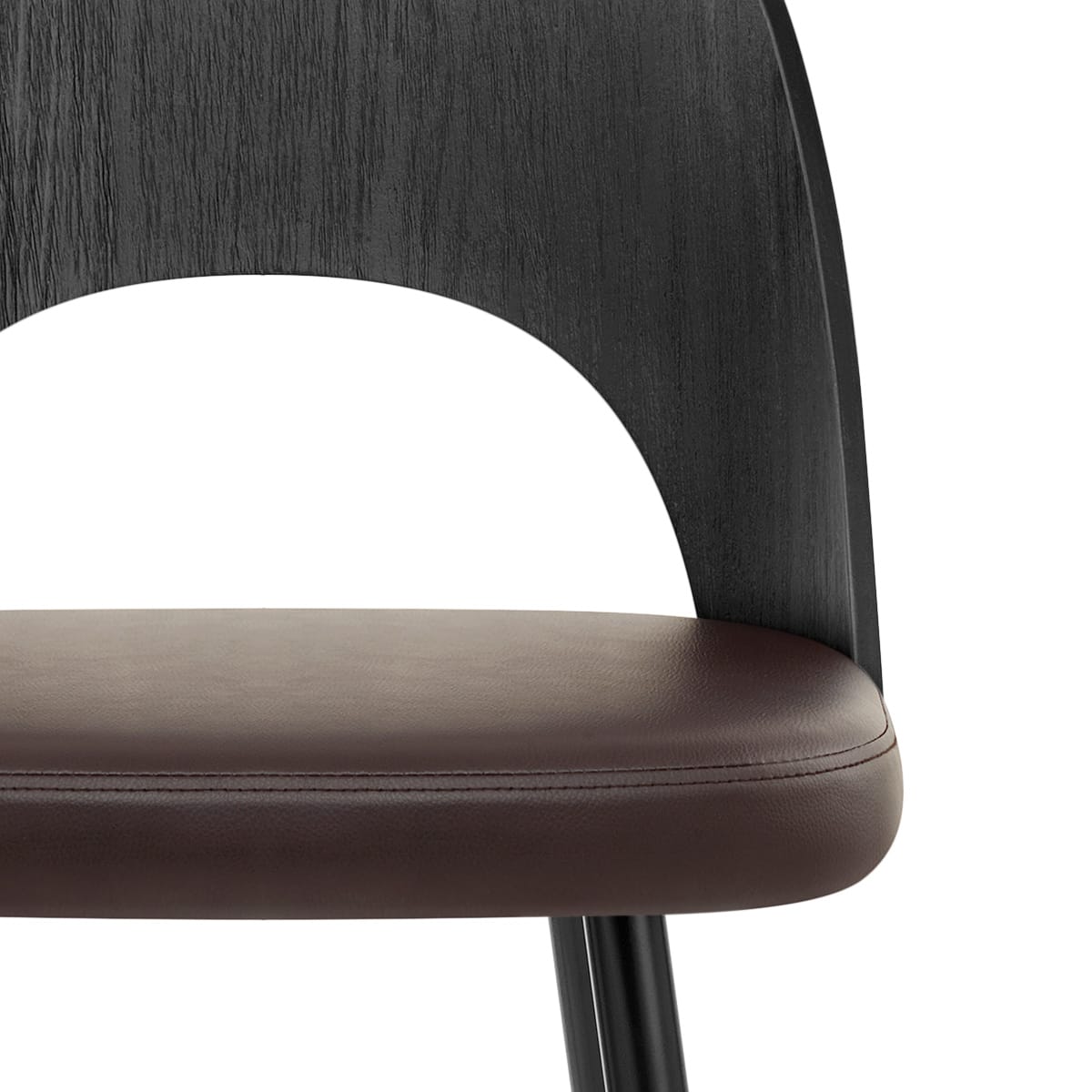 Sgabello Legno Nero Ecopelle - Leo Marrone