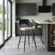 Sgabello Legno Nero Ecopelle - Leo Crema