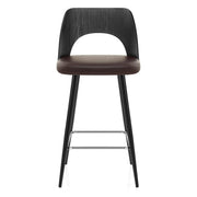 Sgabello Legno Nero Ecopelle - Leo Marrone