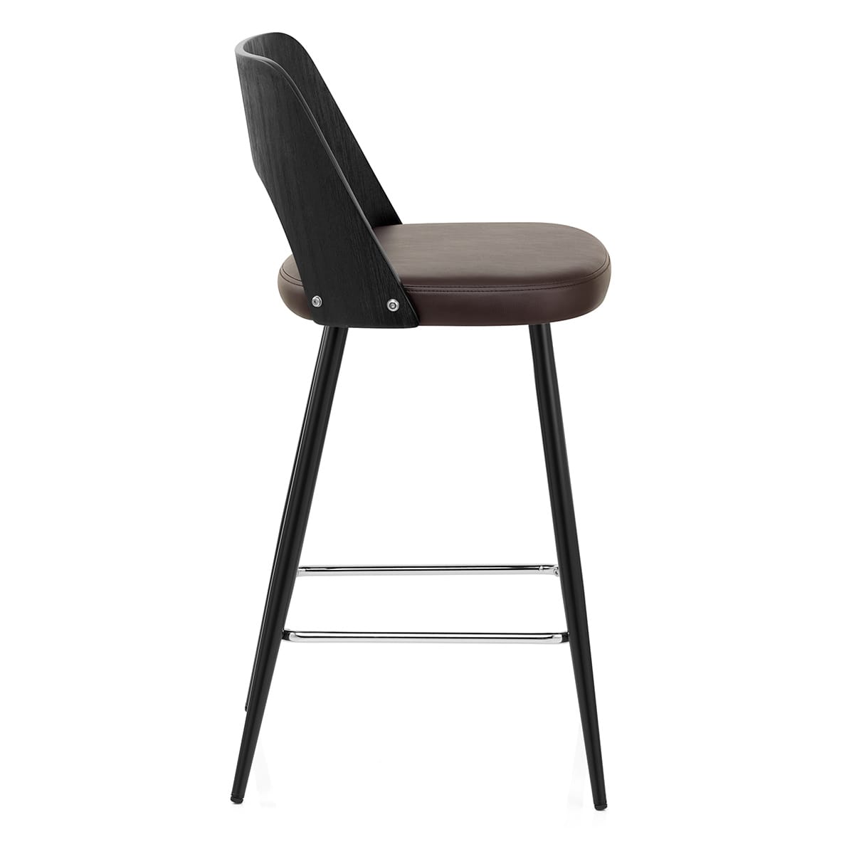 Sgabello Legno Nero Ecopelle - Leo Marrone