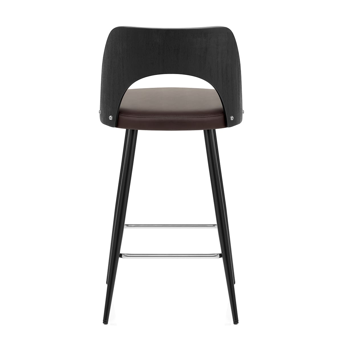 Sgabello Legno Nero Ecopelle - Leo Marrone