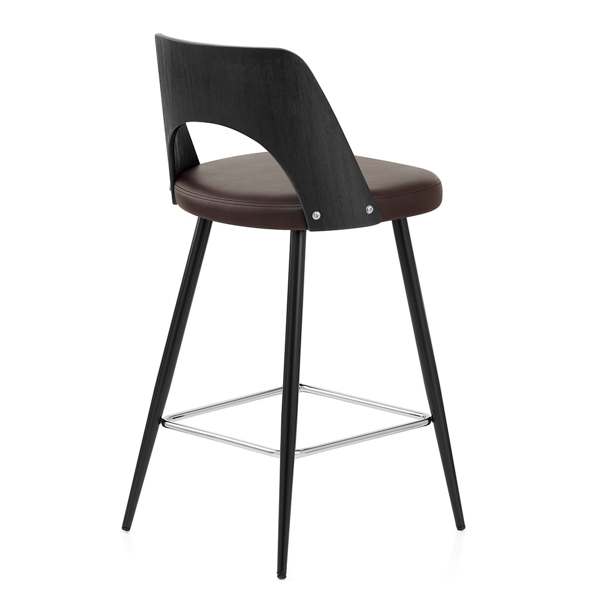 Sgabello Legno Nero Ecopelle - Leo Marrone