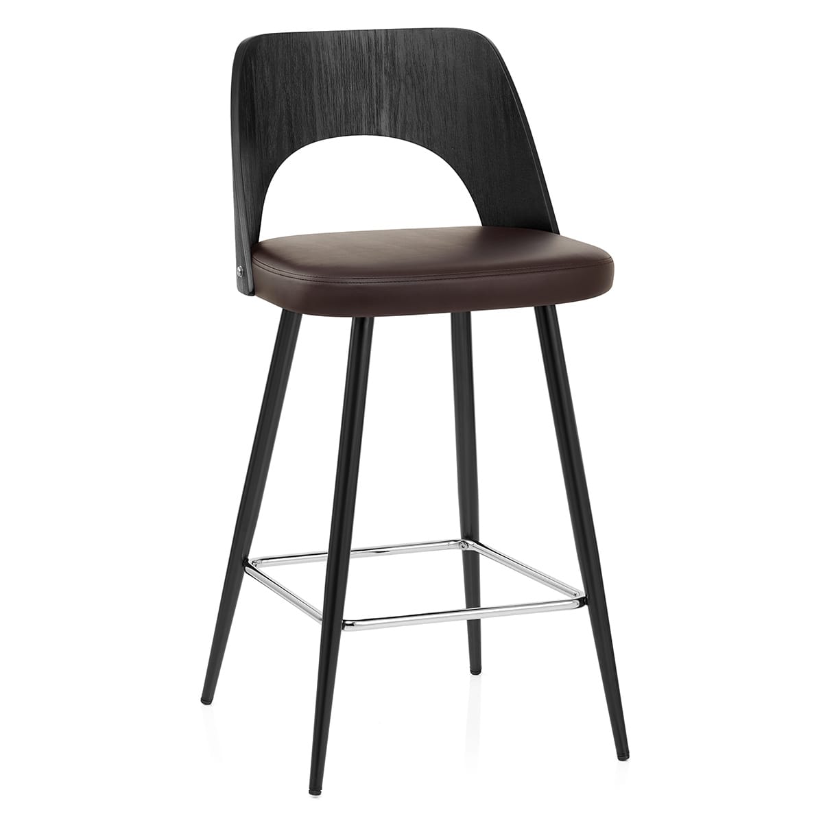 Sgabello Legno Nero Ecopelle - Leo Marrone