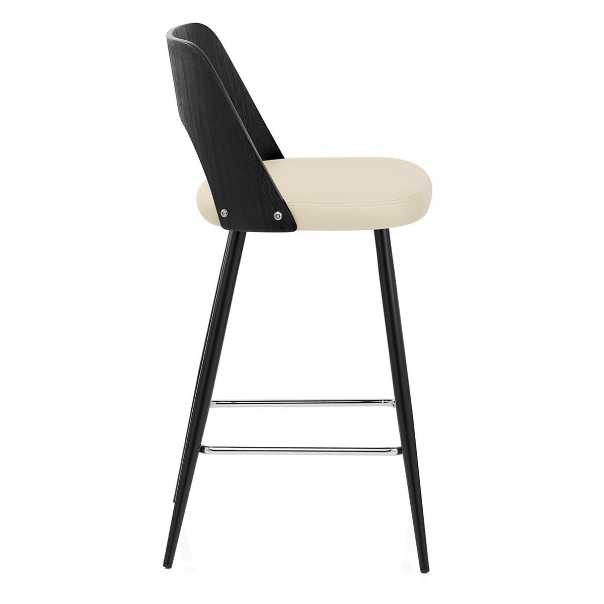Sgabello Legno Nero Ecopelle - Leo Crema