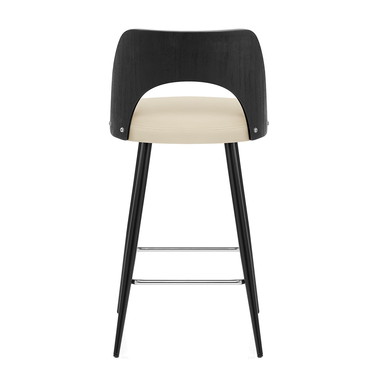 Sgabello Legno Nero Ecopelle - Leo Crema