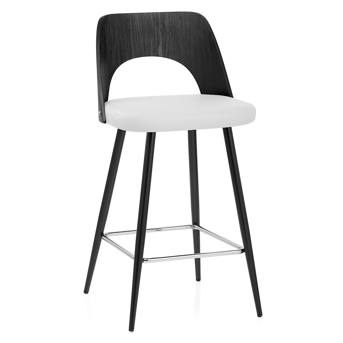 Sgabello Legno Nero Ecopelle - Leo Bianco