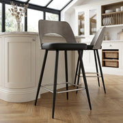 Sgabello Legno Grigio Ecopelle - Leo Nero