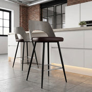 Sgabello Legno Grigio Ecopelle - Leo Marrone