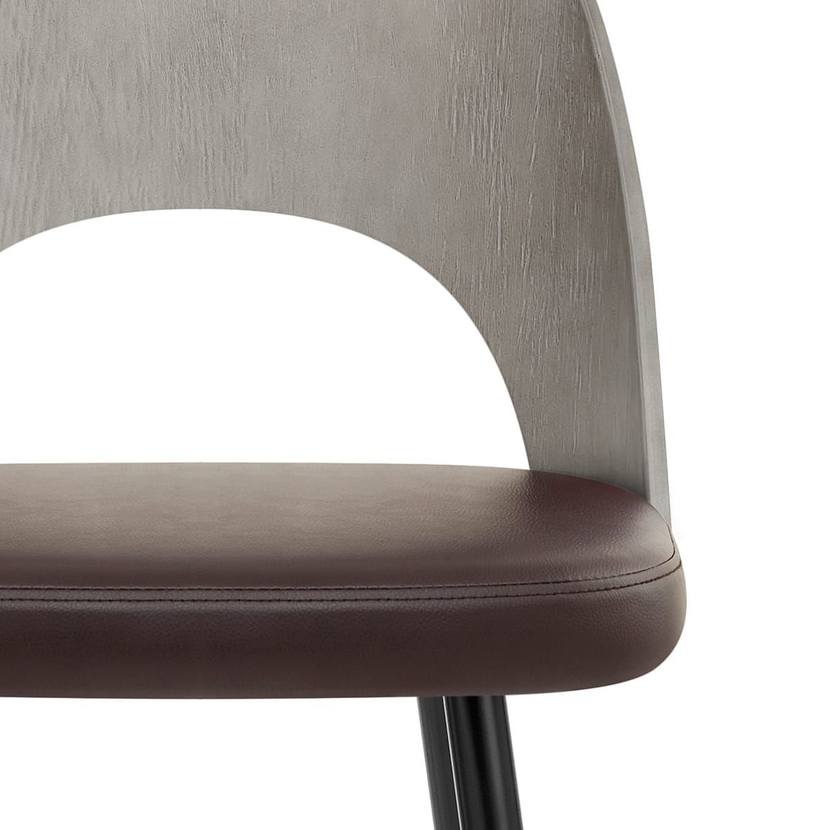 Sgabello Legno Grigio Ecopelle - Leo Marrone