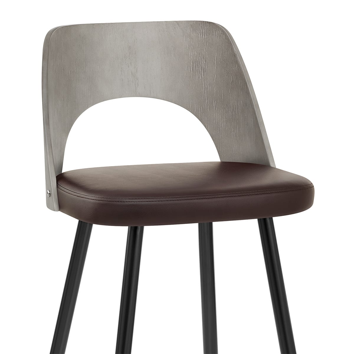 Sgabello Legno Grigio Ecopelle - Leo Marrone